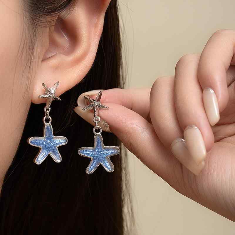 Other , Materials - ピアス レディース スカイブルー ヒトデ 揺れる ドロップ 高級感 かわいい 上品 エレガント 万能 春夏 シルバー925ポスト風