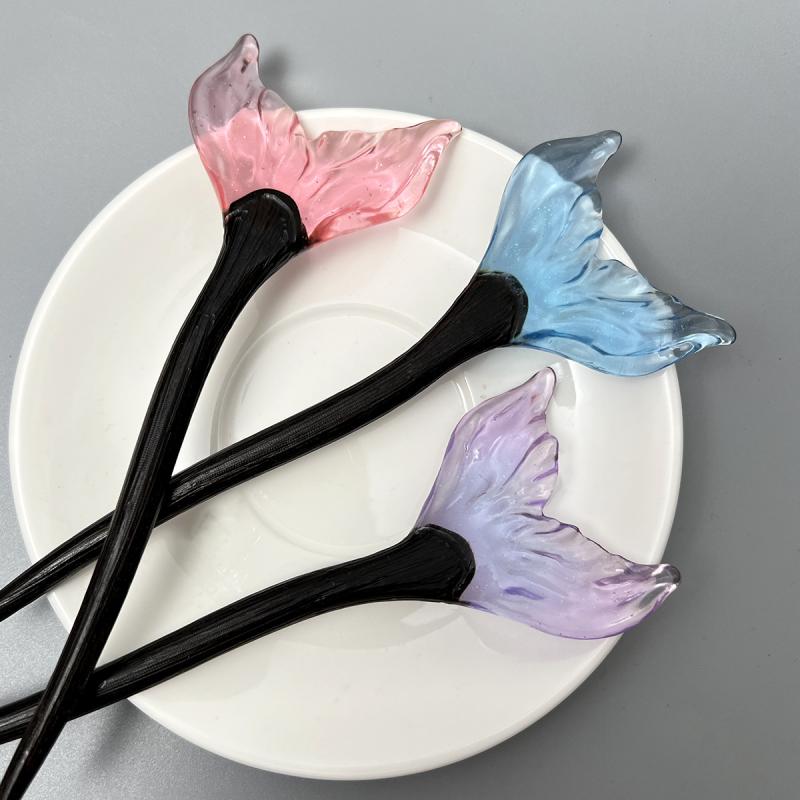 かんざし レディース 黒檀 木製 和装 新中国風 古風 レトロ 魚尾 マーメイド ワンド 杖 まとめ髪 アップヘア 漢服 チャイナドレス 髪飾り ヘアアクセサリー 選べるカラー