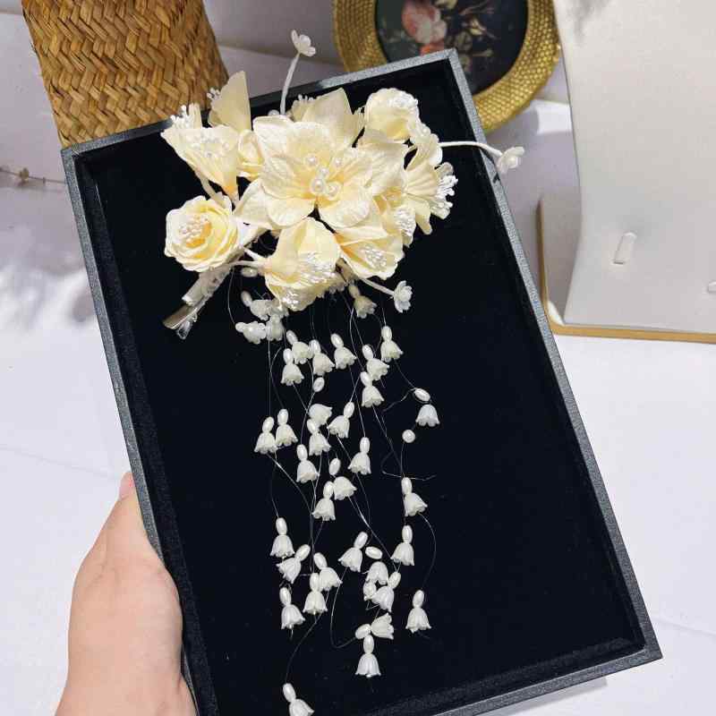 ヘアクリップ レディース ハンドメイド 布製 ダッカールクリップ スズラン フラワー タッセル 森ガール..