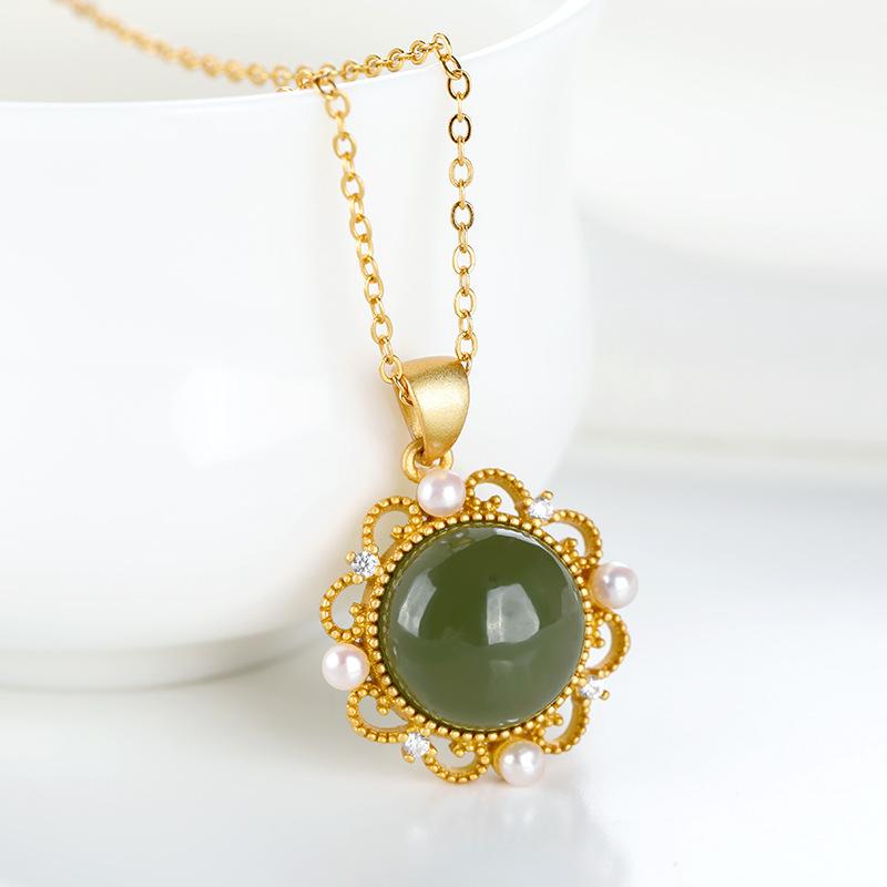 SWAROVSKI - ネックレス レディース 女性用 S925純銀 金メッキ 和田青玉 パール 小花モチーフ エレガント 上品 ペンダント ジュエリー セット 十字チェーン 長さ調整可能 デイリー 普段使い ギフト プレゼント