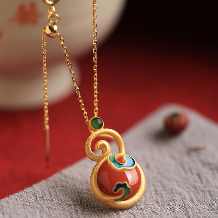 ・主な素材: 銅・加工技術: 電鍍・チェーンスタイル: パールチェーン・ペンダント素材: 人工水晶・周囲長: 41cm～50cm・流行要素: ひょうたん・スタイル: レトロ宮廷・重量: 20g・スタイル分類: 文芸レトロ・カテゴリ: ネック...