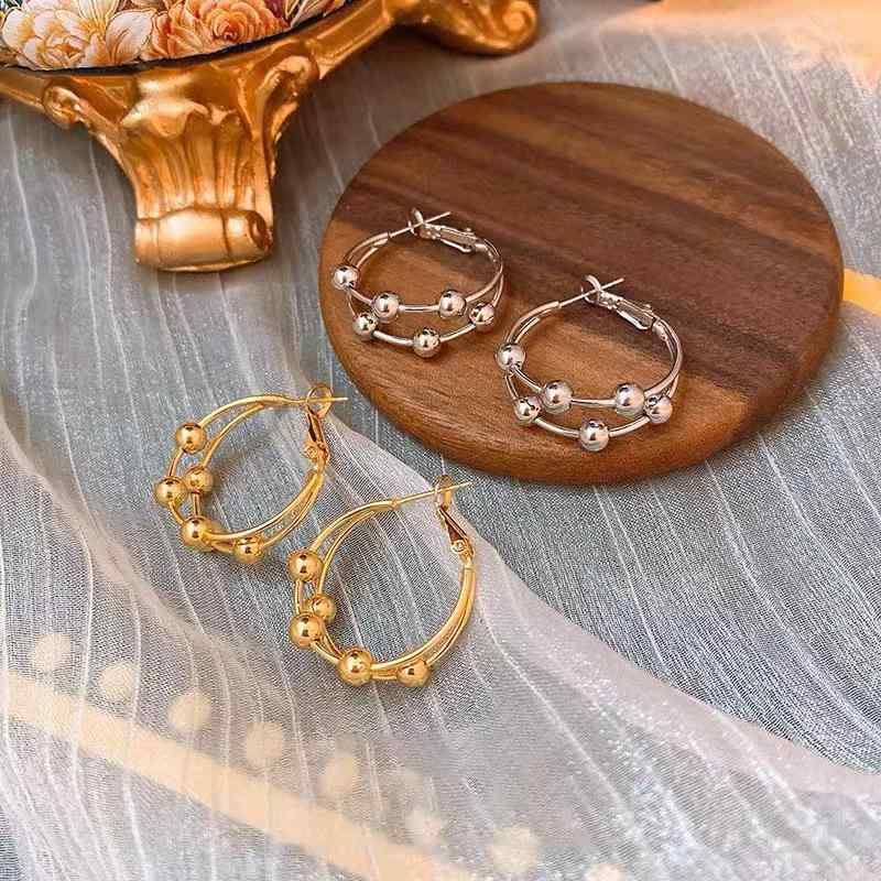 ["ピアス レディース 幾何学 丸玉 ダブル フープピアス ゴールド シルバー シルバーポスト 高見え..