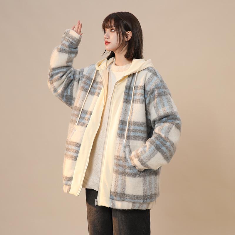 アウター メンズ 防寒 暖かい フード付き ゆったり 厚手 重ね着風 チェック柄 中綿ジャケット コットン 秋冬 カジュアル ストリート カップル ペア