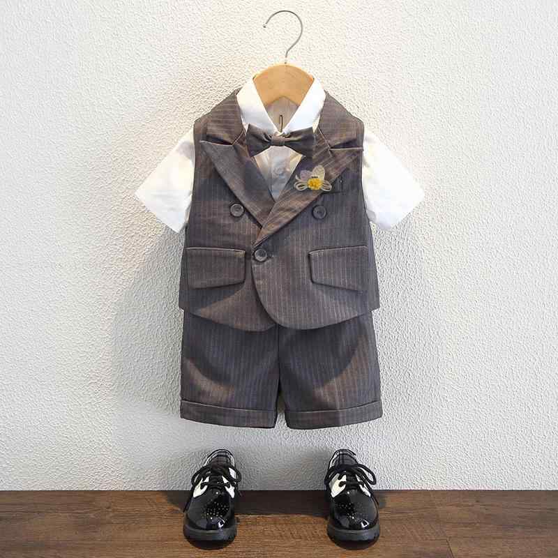 フォーマルスーツ 男の子 キッズ 英国風 ストライプ柄 薄手 春夏 結婚式 発表会 誕生日 入学式 卒園式 セレモニー セットアップ 上下セット フラワーボーイ