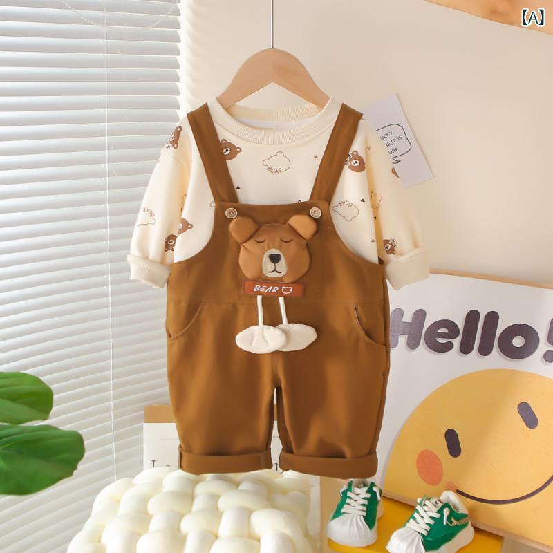 ベビーキッズ服 男の子 キャラクター 動物柄 長袖 丸首 オーバーオール サロペット...