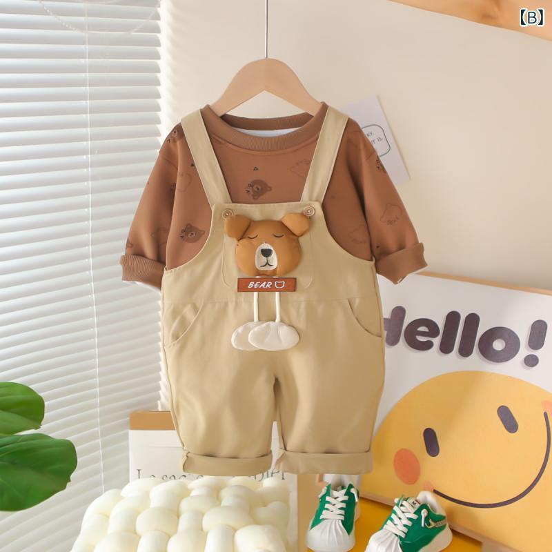 ベビーキッズ服 男の子 キャラクター 動物柄 長袖 丸首 オーバーオール サロペット...