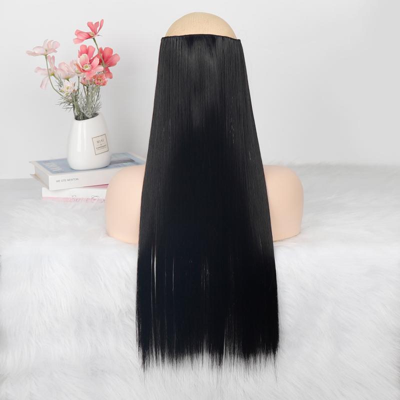 ヘアエクステ レディース ワンタッチ 5クリップ ストレート ロング 耐熱ファイバー シームレス 地毛に馴染む つけ毛 簡単装着 ボリュームアップ 60cm
