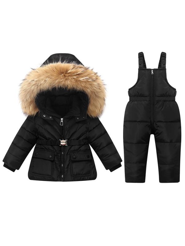 キッズ ダウン スキーウェア 上下セット 男女兼用 1-6歳向け ホワイトダックダウン 厚手 防寒 保温 フ..