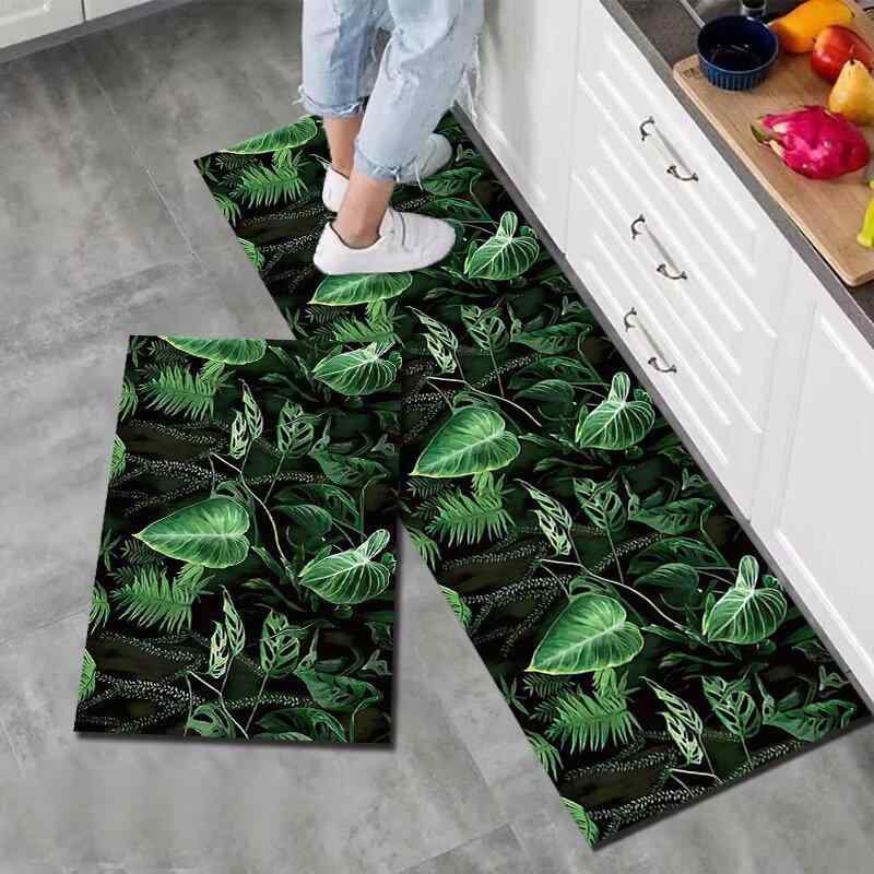 Door Mats - フロアマット 汚れにくい 洗える お手入れ簡単 キッチン 玄関 浴室 洗面所 家庭用 滑り止め 高級感 シンプル 田園風 リーフ柄 アメリカンスタイル ポリエステル