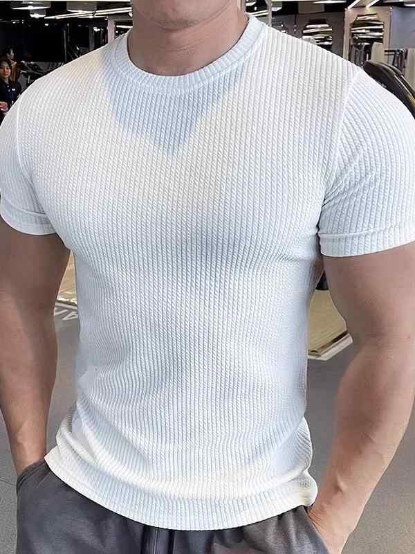 Rakuten - Tシャツ メンズ 吸汗速乾 薄手 ストレッチ スリムフィット クルーネック 半袖 ポリエステル トレーニング スポーツ フィットネス ワークアウト 筋トレ カジュアル 夏