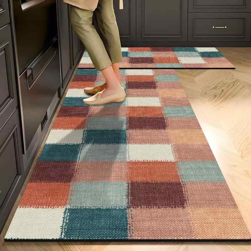 Door Mats - キッチンマット 吸水 速乾 吸油 防汚 滑り止め 丸洗いOK 珪藻土 アメリカン レトロ 抽象柄 ストライプ チェック 家庭用 玄関 脱衣所 バスマット ロング 長方形 フロアマット