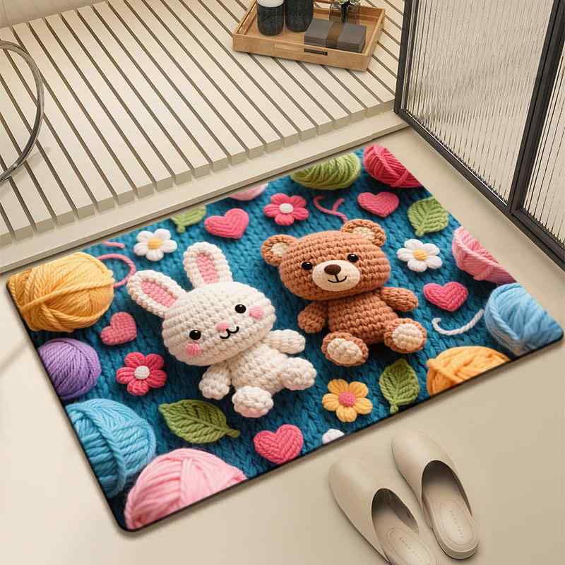 Door Mats - バスマット 軟質珪藻土 吸水 速乾 吸湿 滑り止め 厚手 洗える お風呂 玄関 トイレ 洗面所 脱衣所 足拭き 敷物 正方形 長方形 かわいい動物柄 植物花柄 おしゃれ 北欧風