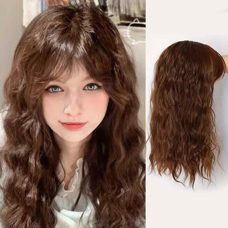 ヘアピース レディース 薄毛 白髪隠し ウィッグ 部分つむじカバー ふんわりカール 前髪付き 自然な分け目 耐熱ファイバー 簡単装着