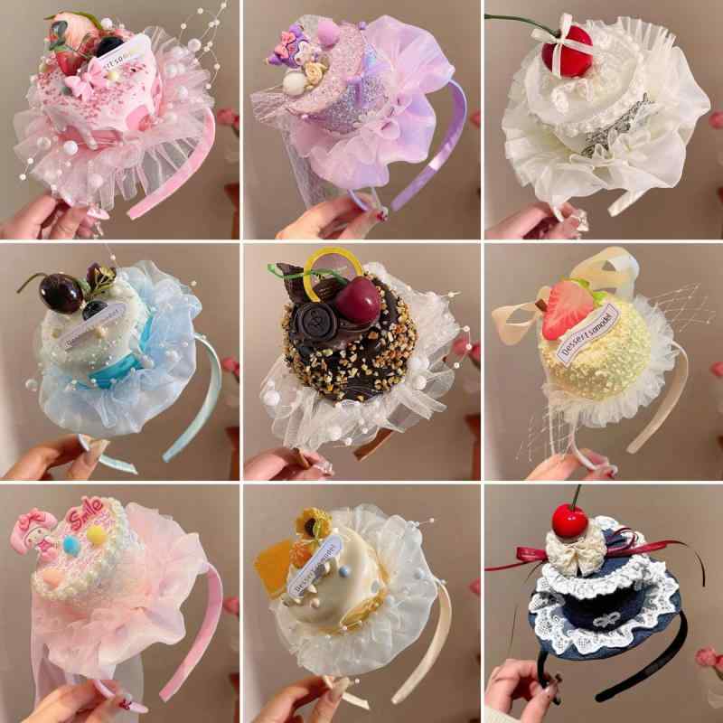 ヘッドドレス キッズ 女の子 ベビー バースデーパーティー 1歳 誕生日 プリンセス ケーキハット クラウン ティアラ ヘッドバンド カチューシャ フェイクモチーフ 華やか かわいい SNS映え パール装飾 記念撮影