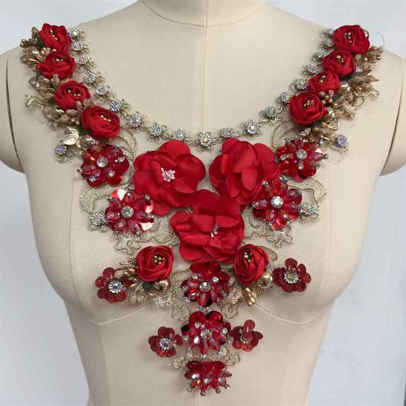 襟飾り 大きめ 手縫い ビーズ アップリケ コード刺繍 DIY ハンドメイド リメイク 手芸材料 服飾雑貨 ワ..