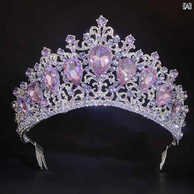 セキュアデポのヘアアクセサリー レディース 結婚式 ウェディング ブライダル 花嫁 誕生日パーティー ヨーロッパ風 バロック調 豪華絢爛 ゴールド 銀色 多色クリスタル 電気メッキ加工 大型クラウン 王冠 ティアラ｜アングル2
