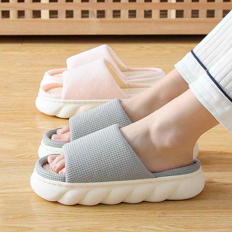 Ballet Shoes - スリッパ メンズ レディース ペア 吸汗 滑り止め 厚底 通気性 綿麻 麻 室内履き ルームシューズ オールシーズン つっかけ型 シンプル PVCソール