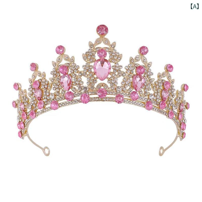 セキュアデポのヘアアクセサリー レディース ティアラ カチューシャ クラウン 花嫁 ウェディング 結婚式 ブライダル クリスタル 水晶 バロック 宮廷 プリンセス ヨーロピアン 多色 マルチカラー 電気メッキ加工｜アングル2