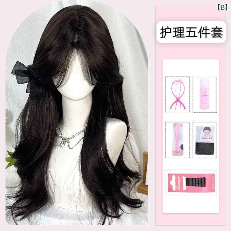 セキュアデポのウィッグ レディース フルウィッグ ロング 耐熱ファイバー 自然 かわいい 黒茶色 シースルーバング 小顔効果 普段使い おしゃれ ロングカール イメチェン ファッション｜アングル3