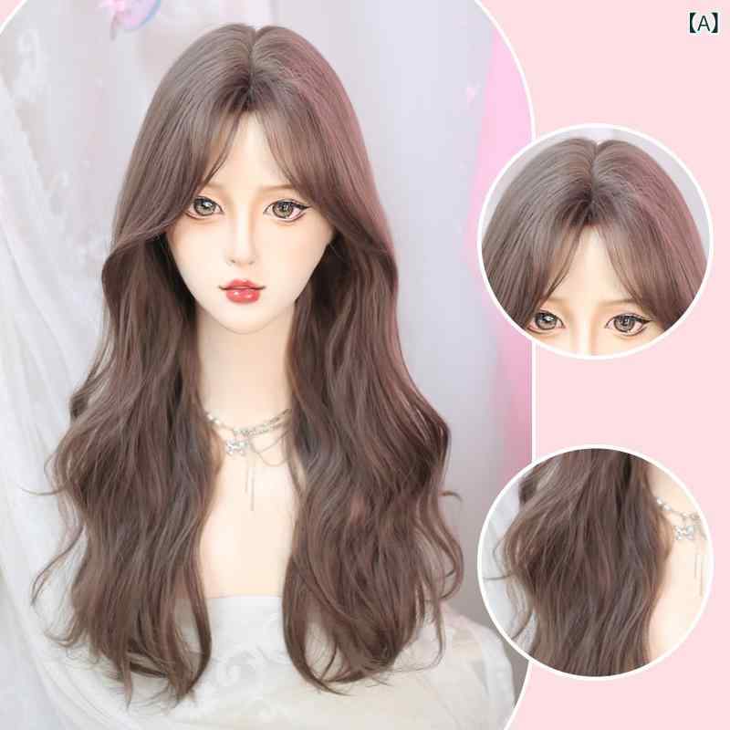 セキュアデポのウィッグ レディース 自然なつむじ 耐熱ファイバー フルウィッグ ロングヘア ゆるふわカール 巻き髪 八の字バング 前髪 小顔効果 スタイルチェンジ｜アングル2