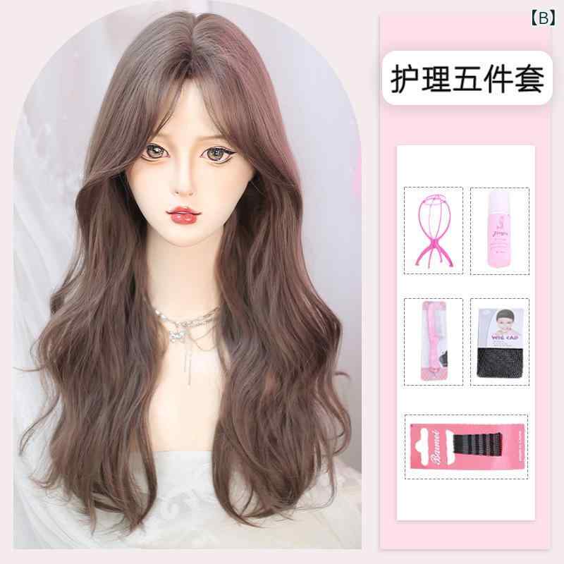 セキュアデポのウィッグ レディース 自然なつむじ 耐熱ファイバー フルウィッグ ロングヘア ゆるふわカール 巻き髪 八の字バング 前髪 小顔効果 スタイルチェンジ｜アングル3