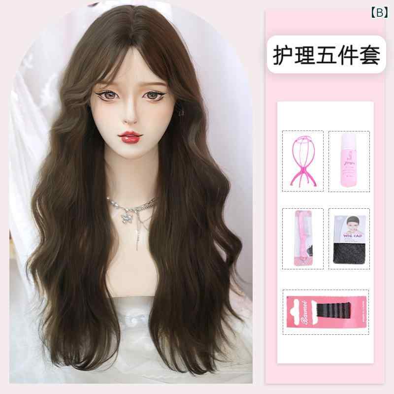 セキュアデポのフルウィッグ レディース ロリータ ロングカール ナチュラル インスタ風 小顔効果 耐熱ファイバー 斜め前髪 普段使い 顔型を選ばない｜アングル3