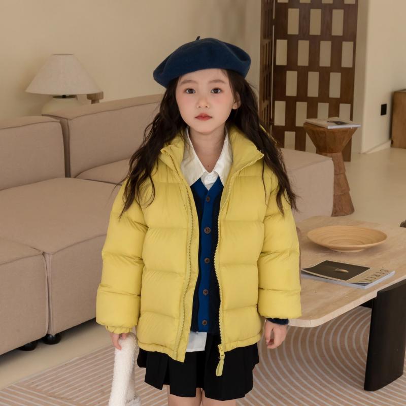Coat - ダウンジャケット キッズ 子供服 男女兼用 高配合 白ダックダウン 厚手 防寒 フード付き ボリュームパフ ゆったりシルエット かわいい 秋冬 カラフル 通園 通学