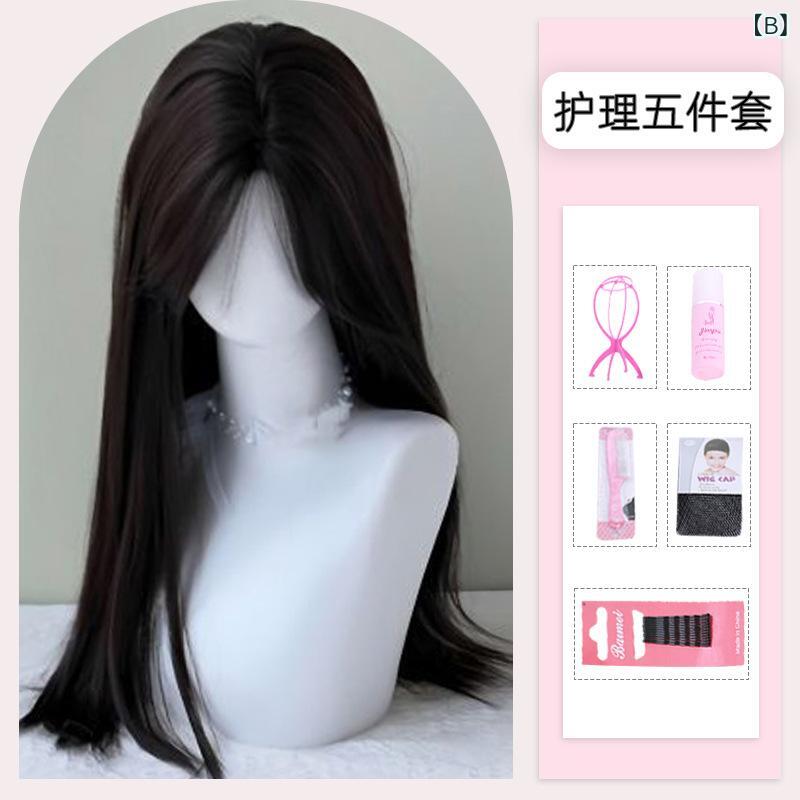 ウィッグ レディース ロングストレート フルウィッグ 前髪あり 自然な仕上がり 耐熱ファイバー 人毛に近い クールブラックティー 韓国スタイル ナチュラル 日常使い 3