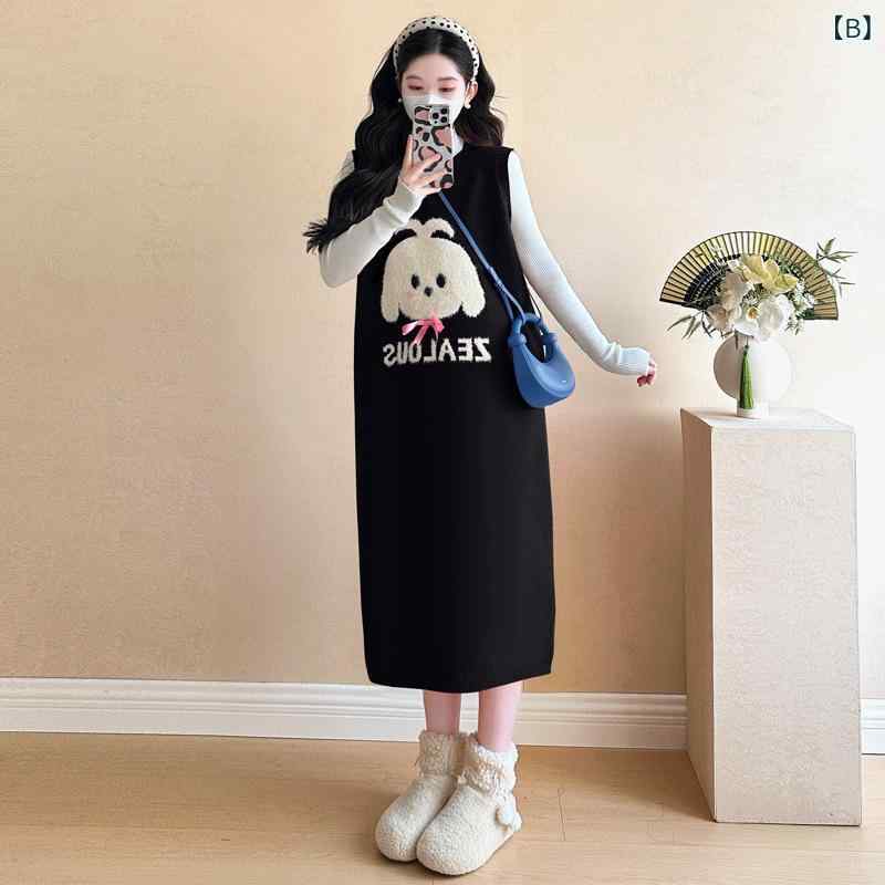 ワンピース マタニティ 長袖 ハイネック ニット 切り替え ミディ丈 体型カバー フェミニン 秋冬 年越し クリスマス お正月 セレモニー 3