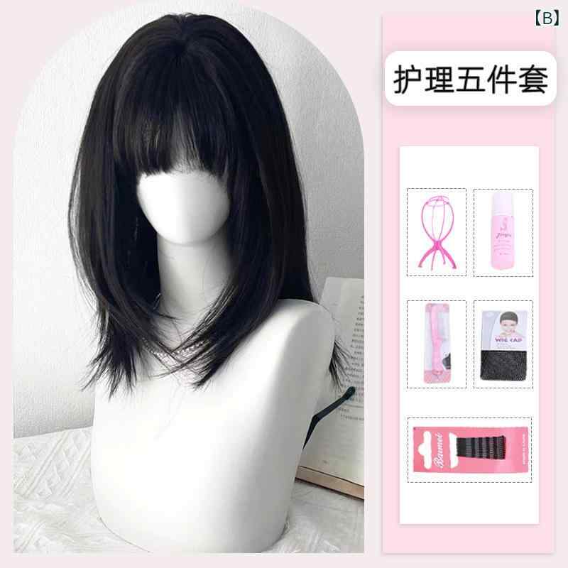 セキュアデポのウィッグ レディース 女性用 フルウィッグ ロングストレート 前髪あり ナチュラル 耐熱ファイバー 人毛のような質感 日系 フェミニン アッシュブラック｜アングル2