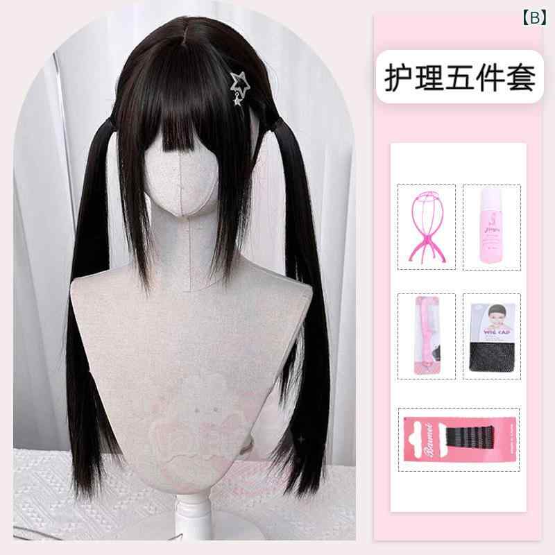 ウィッグ レディース フルウィッグ ロリータ ロングストレート ナチュラルブラック 普段使い 自然な 耐熱ファイバー 韓国風 高品質 小顔効果 さらさら髪 3