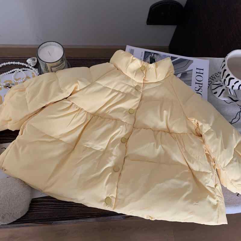 Coat - ダウンジャケット 女の子 キッズ 50%ホワイトダックダウン 厚手 保温 防寒 冬 韓国風 ショート丈 ゆったり 柔らかい あったか 着回し カジュアル イエロー アウター 子供服