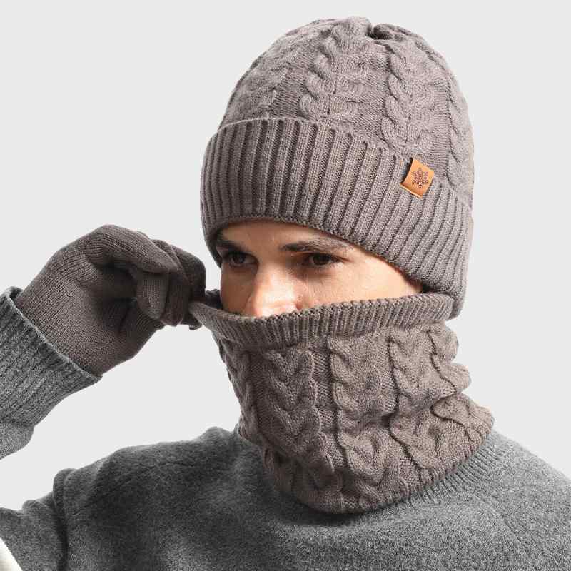 ニット帽 メンズ 裏起毛 防寒 保温 あったか アルパカ混 厚手 ネックウォーマー グローブ 手袋 3点セット アウトドア 冬用 カジュアルスタイル