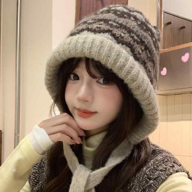 ニット帽 レディース 保温 防寒 防風 耳当て付き ぴったりフィット 折りたたみ フェアアイル柄 レトロ クラシック おしゃれ かわいい 韓国風ファッション 秋冬用