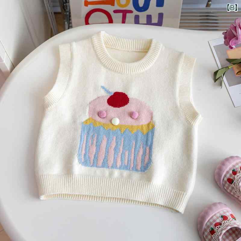 セキュアデポのベスト 女の子 ベビー 子供服 柔らかい ノースリーブ キャラクター かわいい ニット 綿 コットン 春秋 通園 お出かけ 重ね着 ピンク オフホワイト 水色 レッド 80 90 100 110 120 130｜アングル3