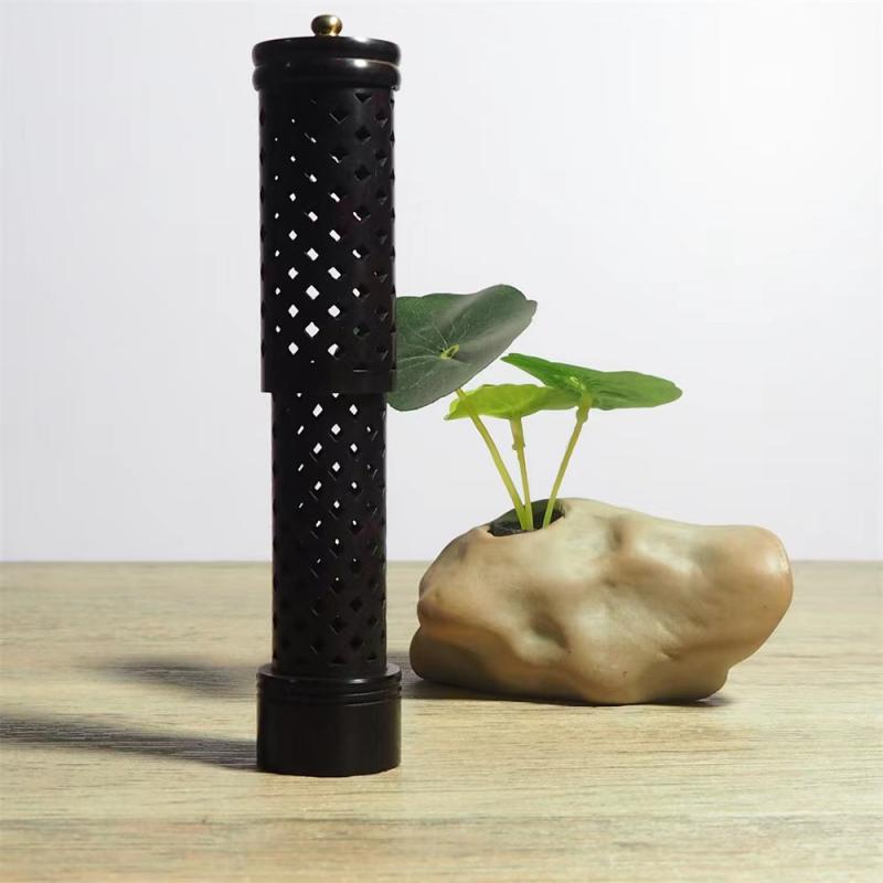 香炉 線香立て 縦型 伸縮式 透かし彫り 黒檀 木製 古風 禅風 インテリア オブジェ 高級感あふれる リラックス空間