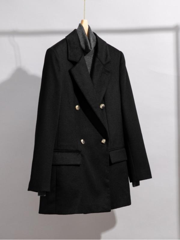 Skirt Suits - ジャケット レディース 高品質カシミヤ 上品 エレガント きれいめ ダブルブレスト 黒 秋冬 通勤 オフィス ビジネス フォーマル 長袖 レギュラー丈 女性用