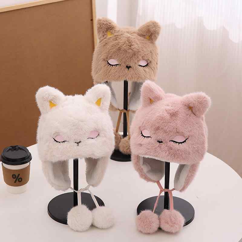 运动帽 - ロシア帽 キッズ 子供用 キャラクター きつね モチーフ ファー もこもこ 裏ボア 厚手 保温 防寒 防風 耳あて付き かわいい 日韓スタイル 秋冬 カーキ ブラウン ポリエステルキャップ