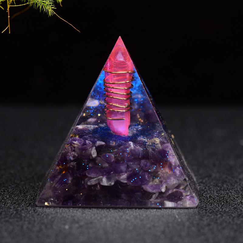 置物 水晶柱 パワーストーン エネルギー 樹脂工芸品 ピラミッド インテリア雑貨 玄関 リビング 寝室 オ..