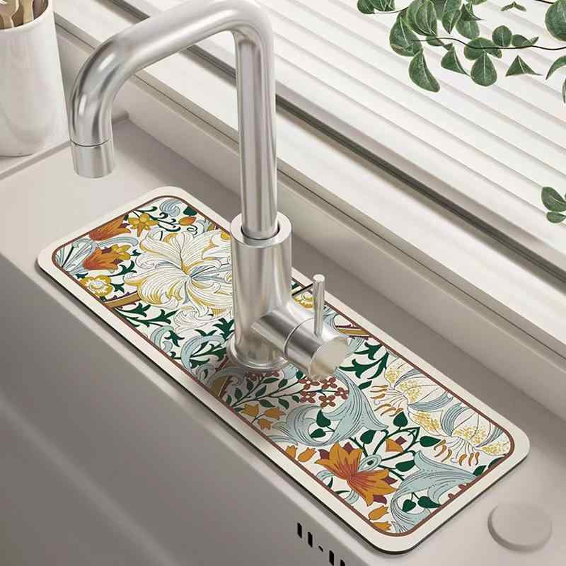 Door Mats - 珪藻土マット キッチン シンク周り 蛇口 水切り 吸水 速乾 浴室 洗面台 カウンター シンプル モダン スクエア 防カビ 消臭 ドライングマット