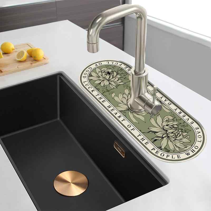 珪藻土マット 吸水 速乾 水はね防止 水切り 蛇口まわり 洗面台 シンク キッチン カウンター 花柄 植物柄 モダン シンプル おしゃれ