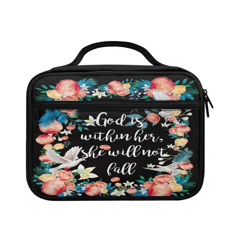 手提げバッグ ファスナー開閉 仕切り付き 携帯ポケット付き 聖書カバー 祈祷書 ペン 収納 マルチポーチ 花柄 スクエア型 ポリエステル製 ソフトタイプ シンプル カジュアル 普段使い お出かけ 手持ち(4.0)