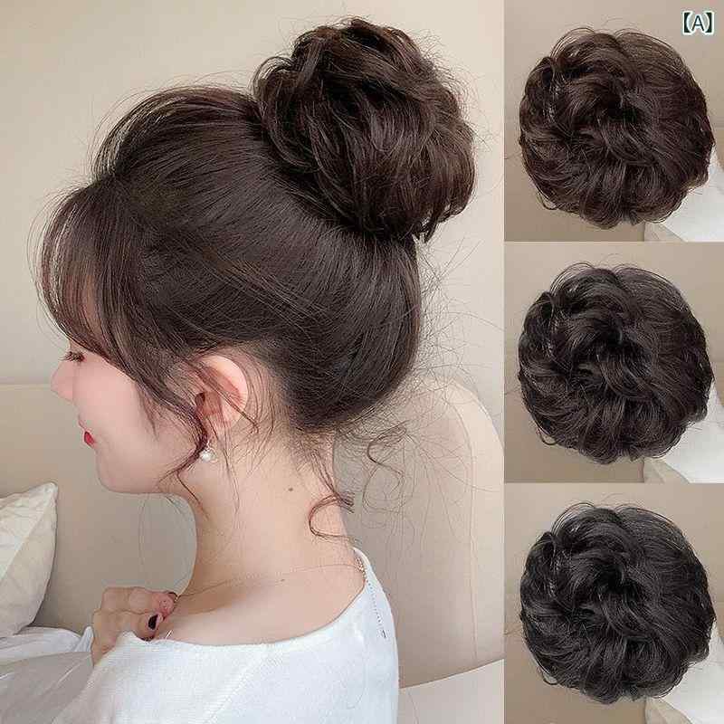 セキュアデポのウィッグ レディース 人毛100% 総手植え お団子ヘアピース 頭頂部 ボリュームアップ ふわふわ 自然な巻き髪 カール シニヨン エレガント 簡単装着｜アングル2