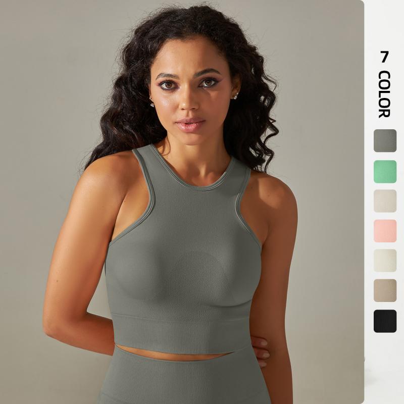 ヨガウェア レディース シームレス 高伸縮性 ストレッチ 吸汗速乾 タイトフィット スリム ミドル丈 無地 タンクトップ スポーツ ランニング ジョギング フィットネス ジム 運動着 オールシーズン
