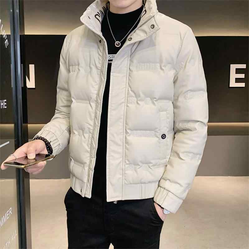 ダウンジャケット メンズ 冬 PUレザー 厚手 防寒 保温 ダウン入り ショート丈 スタンドカラー 襟付き ジップアップ ファスナー 韓国風 カジュアル スリムフィット アウター 黒 ブラック アッシュグリーン オフホワイト