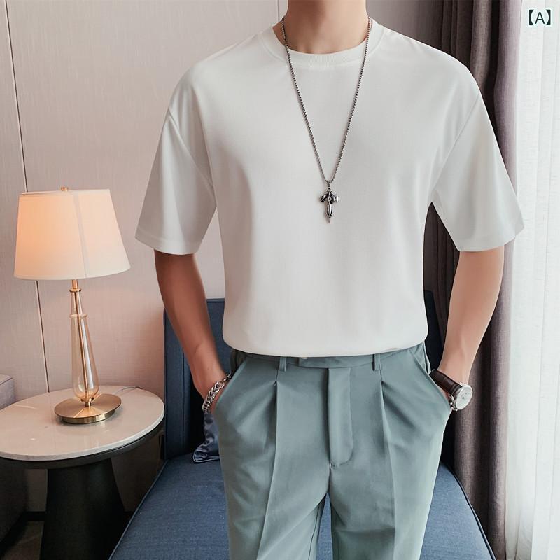Tシャツ メンズ 春夏 クルーネック 半袖 ワッフル生地 無地 ゆったり リラックスフィット 薄手 吸汗速乾 シワになりにくい カジュアル 部屋着 普段着 トップス 男性用 韓国ファッション secure-depo-10969474 セキュアデポ サンプル画像2