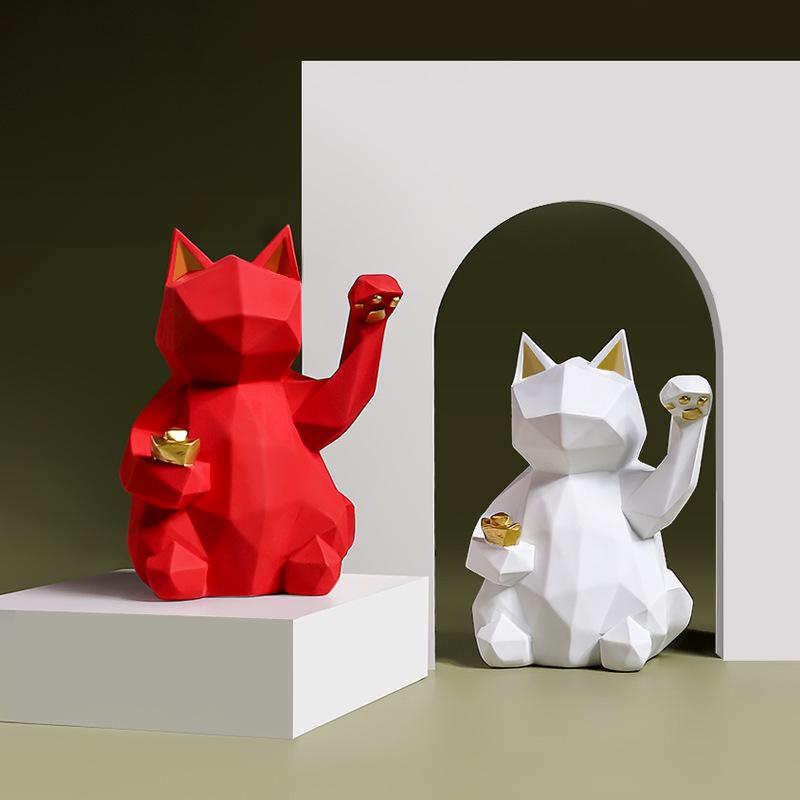 招き猫 幾何学 おしゃれ デザイン豊富 ポップアート風 樹脂製 風水 開運 縁起物 店舗用 リビング 玄関 卓上 インテリア オブジェ 置物