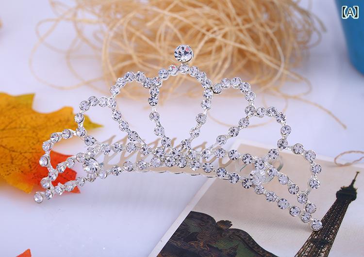ヘッドドレス レディース ウェディング 結婚式 ブライダル 花嫁 新婦 韓国風 クラウン ティアラ コーム ラインストーン 煌めく 輝く ヘアアクセサリー 小物 2