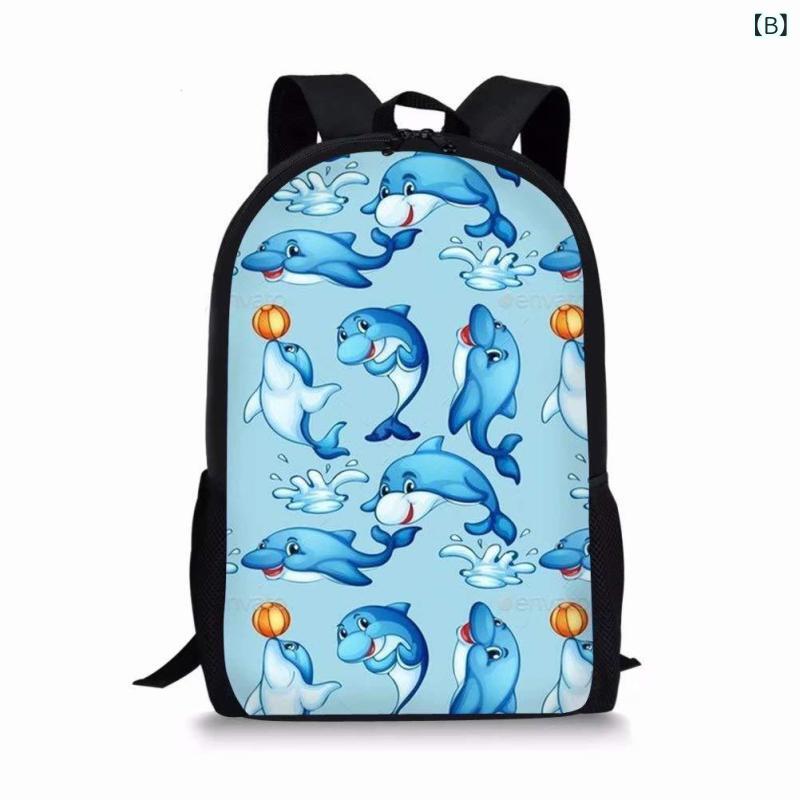 リュックサック キッズ 小学生 中学生 イルカ柄 マリンモチーフ 大容量 軽量 20L 30L A4対応 通学 塾 習い事 ポリエステル製 ファスナー開閉 スマホポケットの商品画像 3