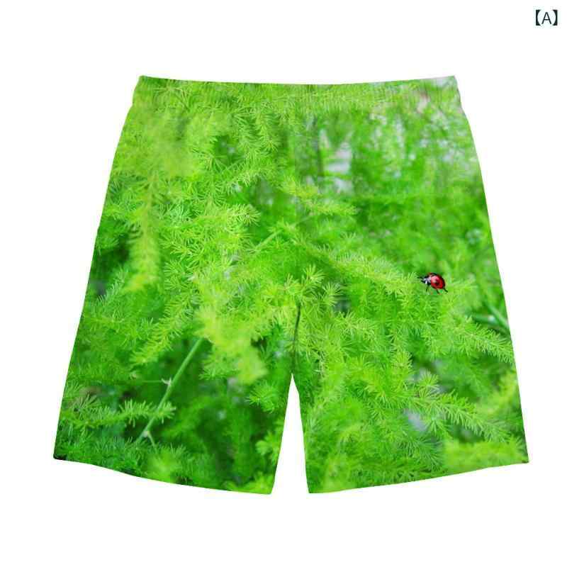 セキュアデポのビーチパンツ メンズ 速乾 薄手 五分丈 欧米風 小花柄 ドット柄 ポリエステル素材 海水浴 マリンスポーツ 夏 カジュアル ストレートシルエット リラックスフィット｜アングル2